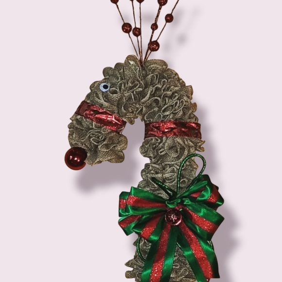 RUDOLPH REINDEER RUSTIC BURLAP CHRISTMAS WREATH - Picture 3 of 3